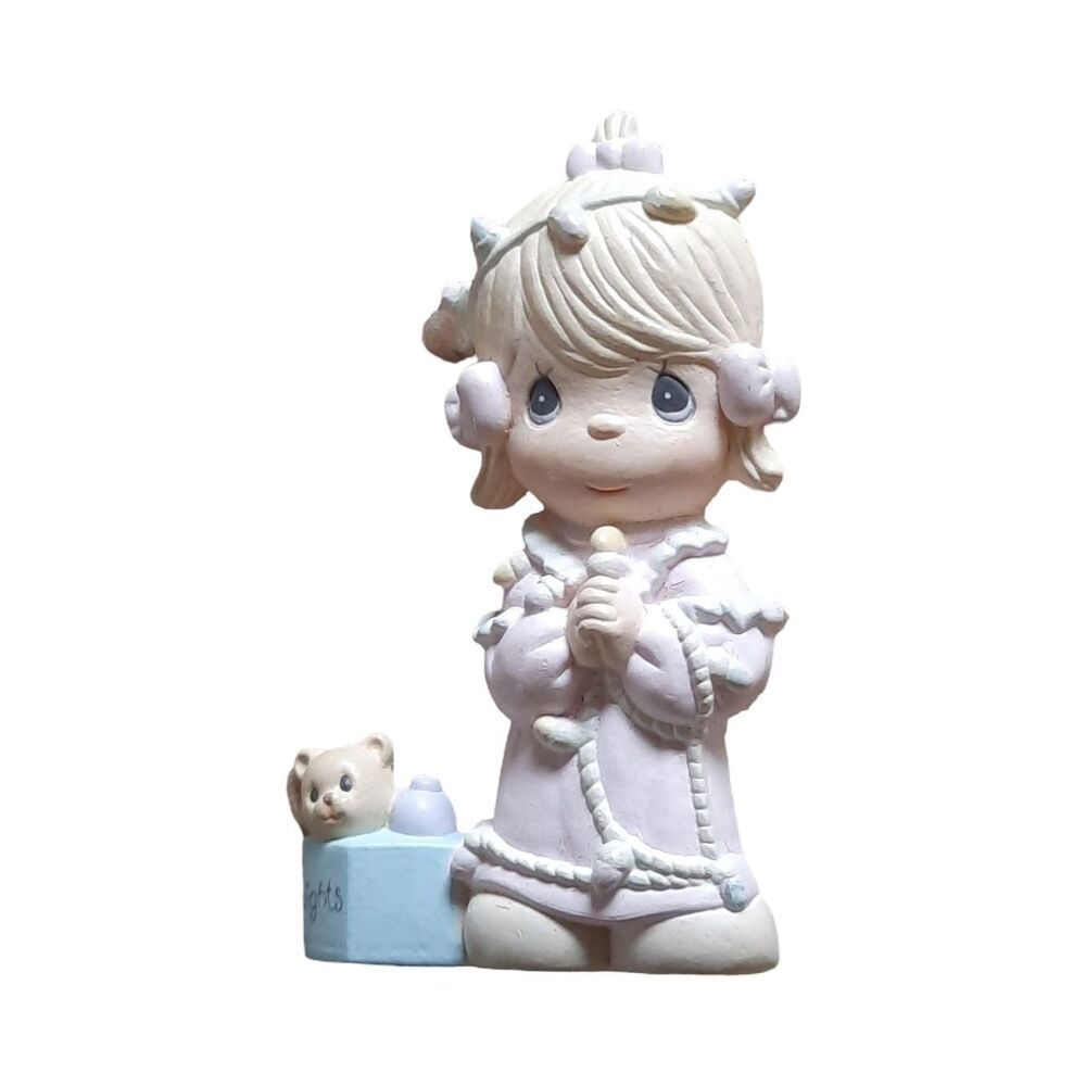 Pastel Pink Girl Brooch with Cream and Blue Accents - Precious Moments